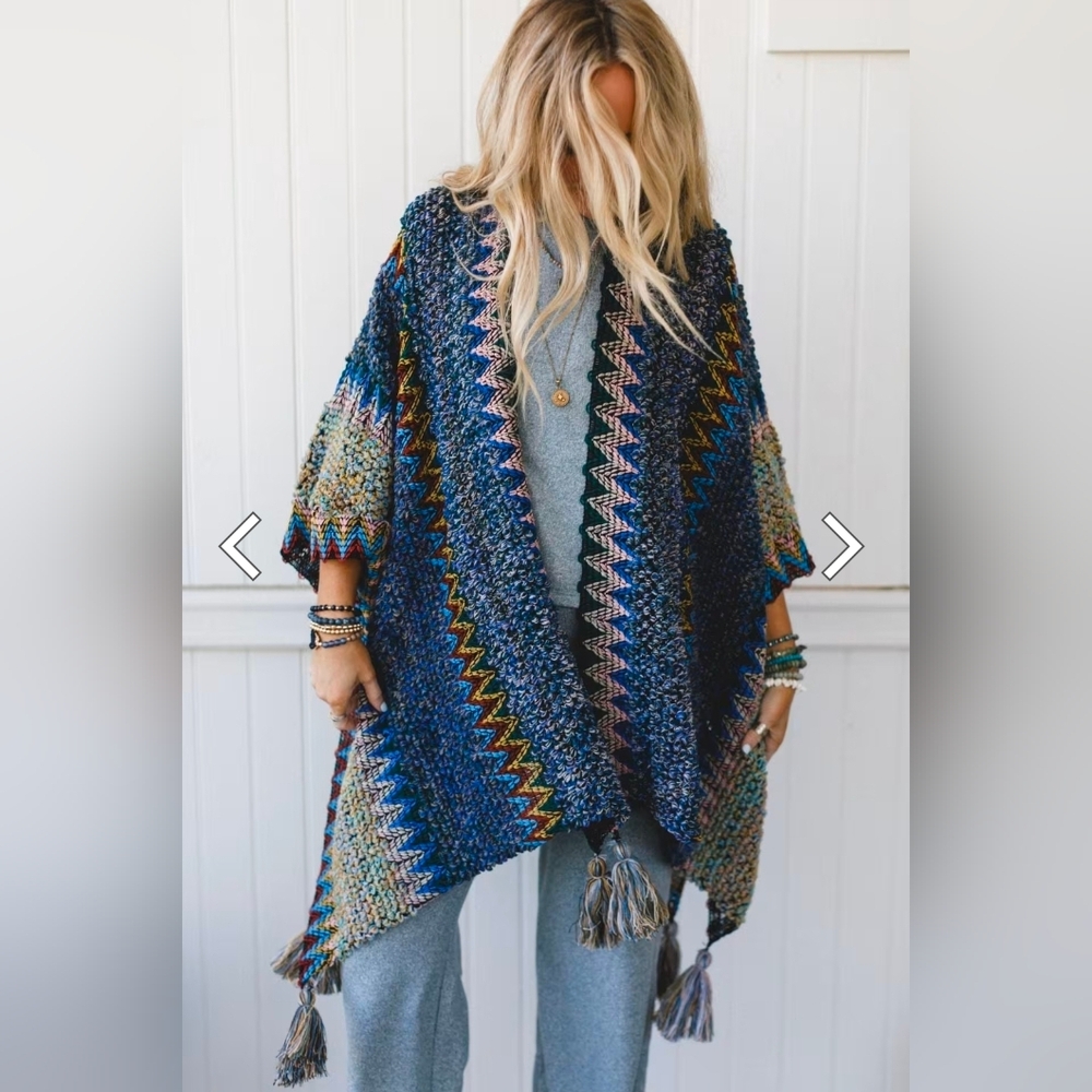 Three Bird Nest Multicolor Zigzag Knit Cardigan - Blue, Teal, Pink, Yellow